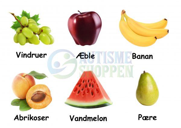 Pictogram menu for autistic people: Fruit with Danish texts