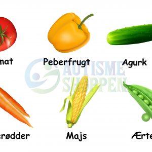 Piktogramm-Menü für autistische Menschen: Gemüse mit dänischen Texten