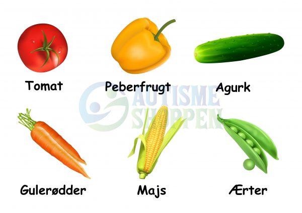 Piktogramm-Menü für autistische Menschen: Gemüse mit dänischen Texten