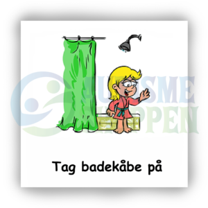 Daily routine pictogram for autistic people: Put on a bathrobe, girl