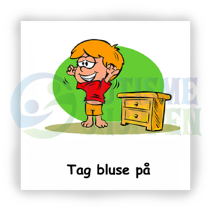 Daily routine pictogram for autistic people: put on shirt, boy