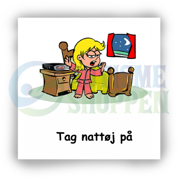 Daily routine pictogram for autistic people: Put on nightwear, girl