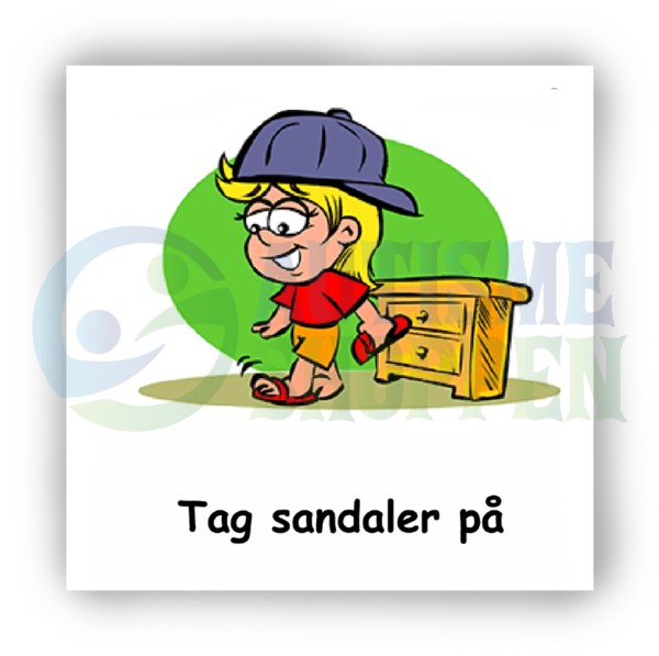 Daily routine pictogram for autistic people: Put on sandals, girl
