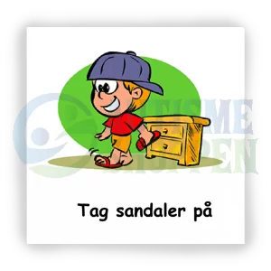 Piktogram med daglige rutiner til autister: tag sandaler på, dreng