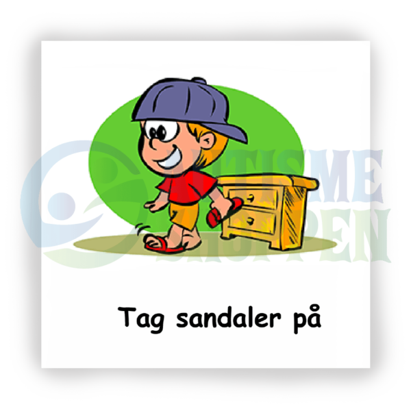 Daily routine pictogram for autistic people: put on sandals, boy
