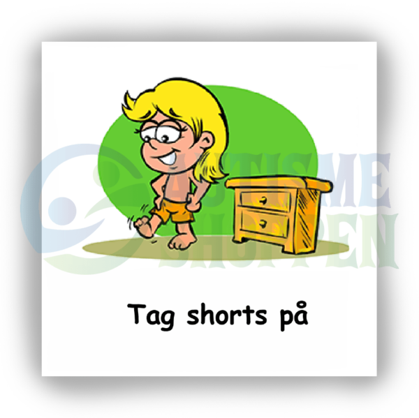 Daily routine pictogram for autistic people: Put on shorts, girl