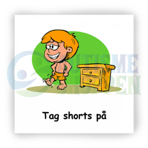 Daily routine pictogram for autistic people: put on shorts, boy