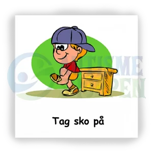 Piktogram med daglige rutiner til autister: tag sko på, dreng