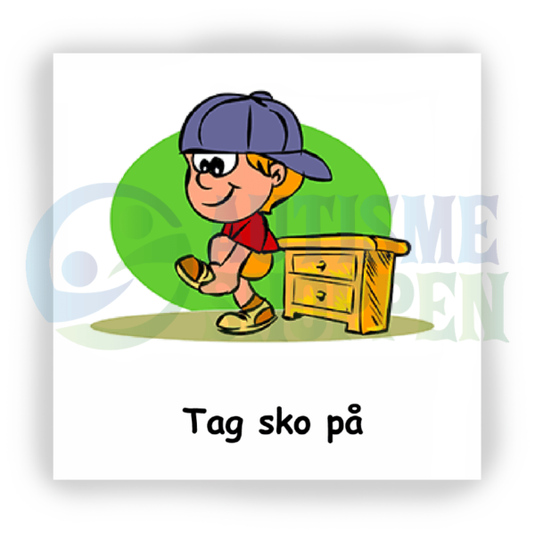 Daily routine pictogram for autistic people: put on shoes, boy