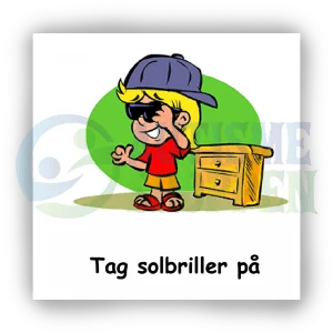 Piktogram med daglige rutiner til autister: Tag solbriller på, pige