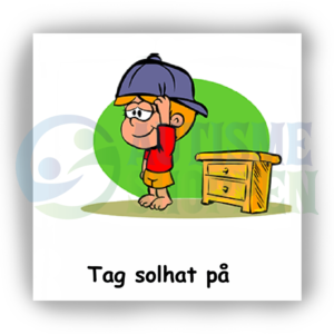 Daily routine pictogram for autistic people: put on sun hat, boy