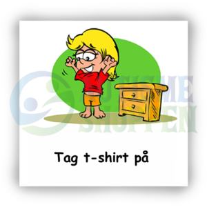Daily routine pictogram for autistic people: Put on a t-shirt, girl