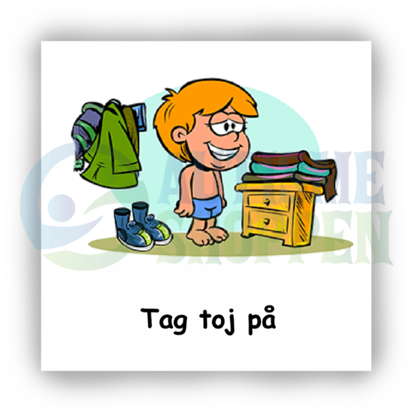 Daily routine pictogram for autistic people: get dressed, boy