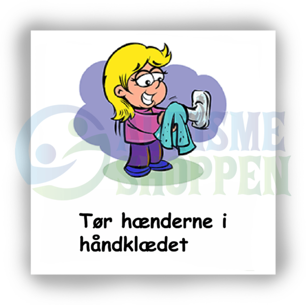 Daily routine pictogram for autistic people: Dry your hands in the towel, girl