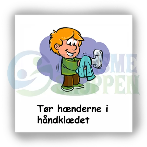 Daily routine pictogram for autistic people: wipe hands, boy