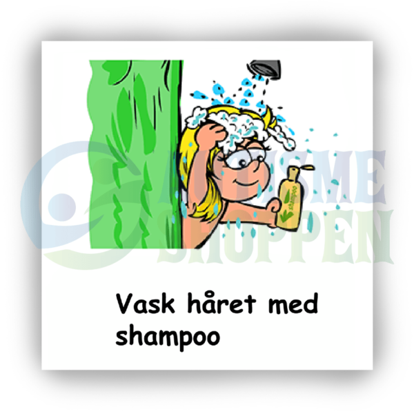 Daily routine pictogram for autistic people: Wash hair with shampoo, girl