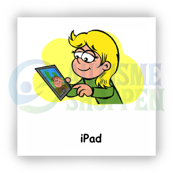 Daily routine pictogram for autistic people: tablet, girl