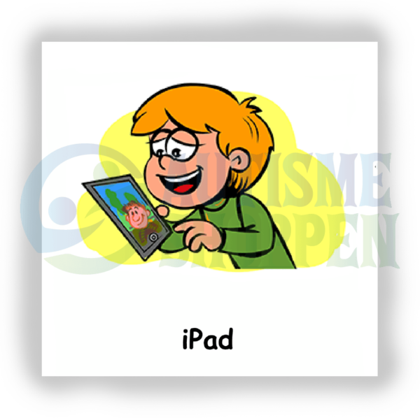 Daily routine pictogram for autistic people: tablet, boy
