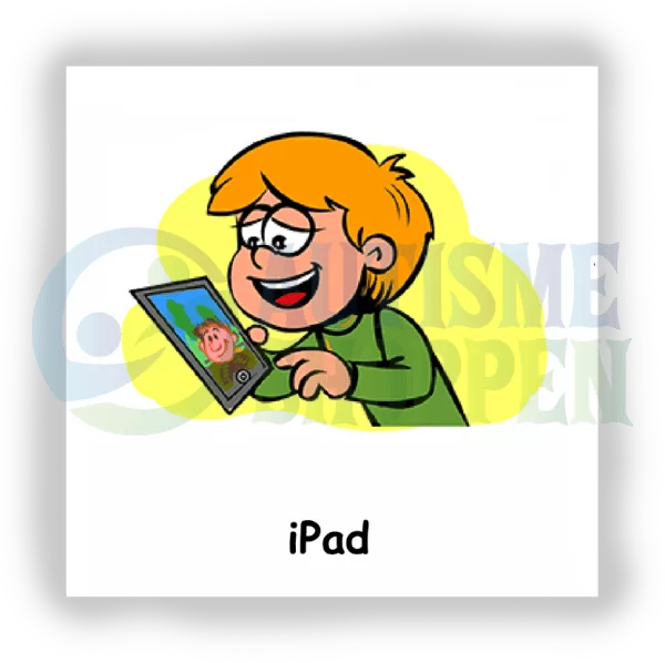 Daily routine pictogram for autistic people: tablet, boy